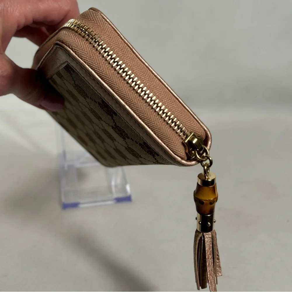 Gucci GG Canvas Leather‎ With Bamboo tassel Zip around Continental Wallet